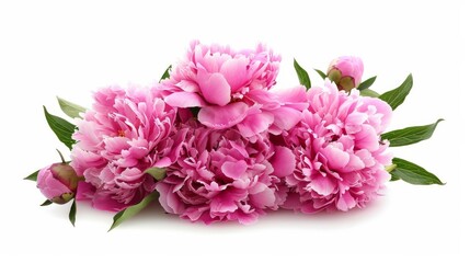 Pink peonies in full bloom on a white background.

