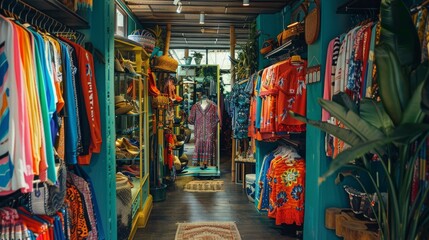 Obraz premium A vibrant assortment of clothes on display in a store.