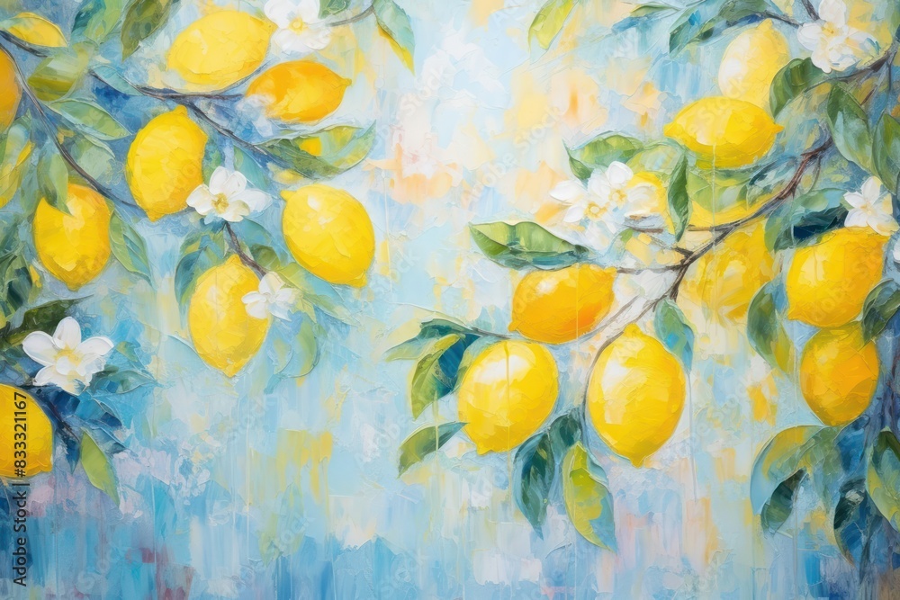 Wall mural Abstract lemon pattern painting backgrounds fruit.