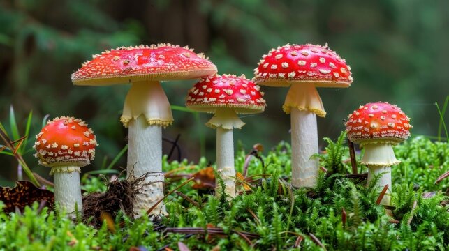 Tiny toadstool mushrooms growing.

