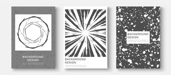 Abstract minimalistic gray cover design template with white splashes and strokes of paint. Vector background, poster, banner, flyer.