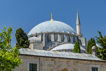 Detailed view of the dome of the historical Süleymaniye Mosque.