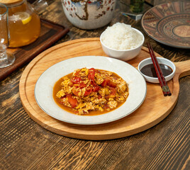 Chinese food on the wooden table