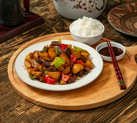Chinese food on the wooden table