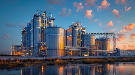 Obraz premium The Industrial Giant by the Waters Edge. Generative AI