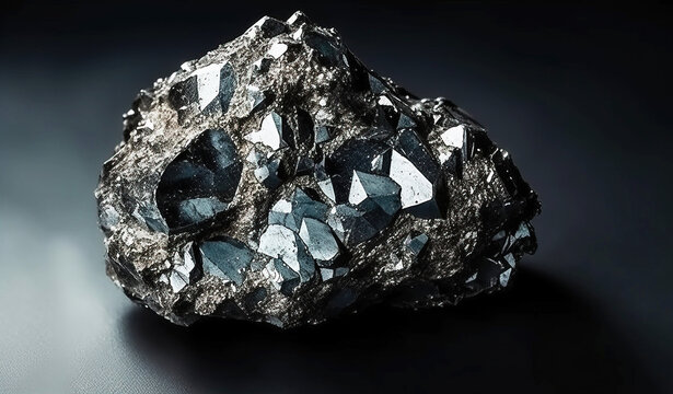 Osmium fossil mineral stone. Geological crystalline fossil. Dark background close-up.