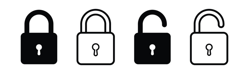 Lock icon. locked and unlocked black outline icon set for app, ui, ux and website. vector illustration on transparent background.