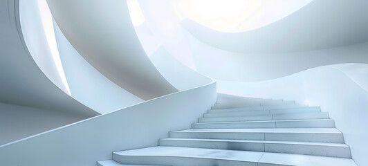 Modern white architectural staircase with curved design - Powered by Adobe