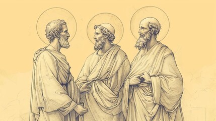 Naklejka premium Biblical Illustration of 1 Corinthians 4: Servants and Stewards, Call to Humility, Apostles' Suffering on Beige Background with Copyspace