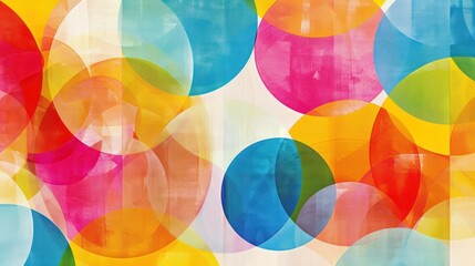 Bright pattern of overlapping circles and semi-circles in contrasting hues --ar 16:9 Job ID: e100d49a-ef21-49e3-b413-338823094327