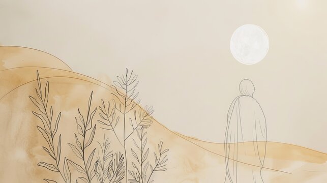 Biblical Illustration of Psalms 112: Describing Blessings of Righteous, Affirming Security, Prosperity, Legacy of Those Who Fear the Lord on Beige Background with Copyspace