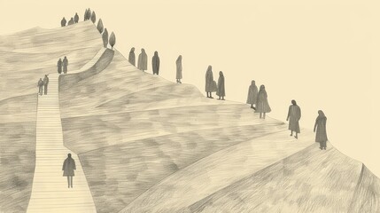 Biblical Illustration of Psalms 122: Psalm of ascent, expressing joy at going to house of the Lord, praying for peace and prosperity for Jerusalem and its inhabitants, Beige Background, copyspace