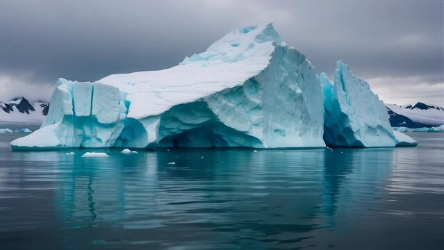 A large tabular iceberg floating in the ocean. AI.