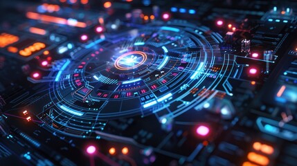 Image of a vibrant holographic interface with bright colors and dynamic animations, representing advanced technology --ar 16:9 Job ID: 52330494-2db1-45a7-90fd-7f1e17e84394