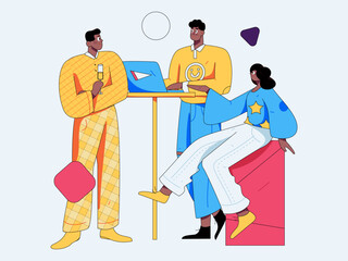 Flat vector illustration of business people operating work scene
