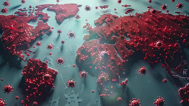 World population day concept. Human population on the planet. Overpopulation animation. Virus population. Futuristic digital world. Global virus and disease spread. Copy space area