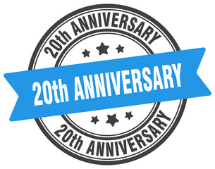 20th anniversary stamp. 20th anniversary label on transparent background. round sign