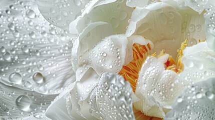 Droplets of water on a white peony