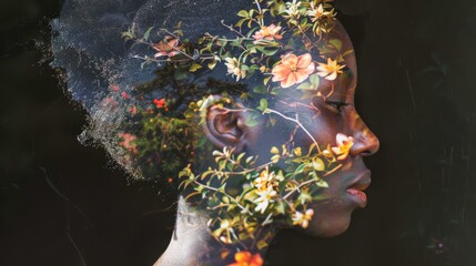 Botanical Essence: African Woman Amidst Nature's Palette