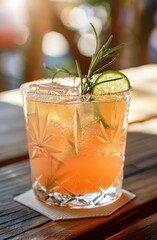 Sun-Soaked Cocktail with Lime Slice and Rosemary Sprig 