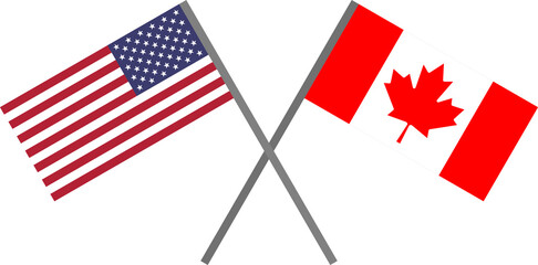 American flag and the Canadian flag crossing each other clipart isolated - Friendship and cooperation concept