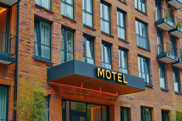 Urban Elegance Meets Functionality: Explore a Modern Motel Building with Striking "MOTEL" Signage, Redefining Roadside Lodging with Contemporary Design.