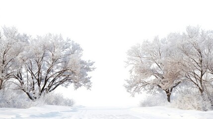 Happy Late Winter Scene with Empty Space in Center on White Background
