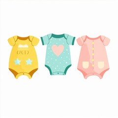 Minimalist Modern Vector Flat Style Illustration of Cute Baby Clothes, Front View