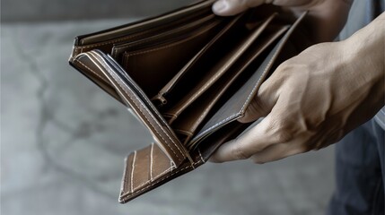 A wallet opened to reveal an empty wallet with no money inside.