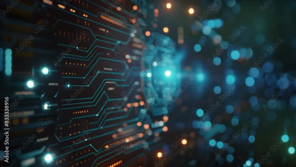 Poster This Computer circuit board lit by blue lights in background. Computer Circuit Board With Blue Lights