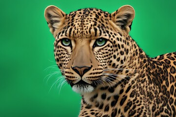 Leopard on Green Screen Background