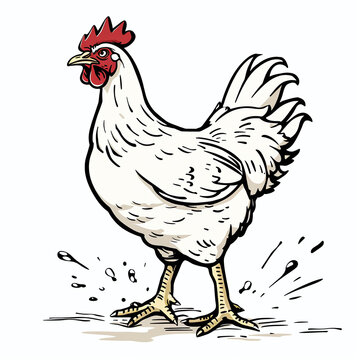 Chicken in Comic style on white background
