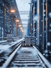 A train station in the snow