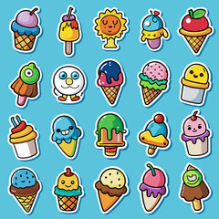 ice cream  , 20 Set of sticker badges.  Vector illustration