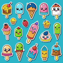ice cream  , 20 Set of sticker badges.  Vector illustration
