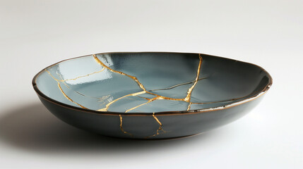 Kintsugi Golden repair plate and cups 金継ぎされているお皿  [Generative AI]