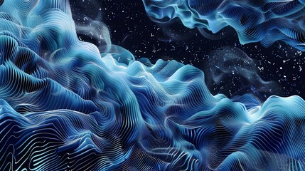 Abstract Blue Topographic Landscape Background with Digital Particles