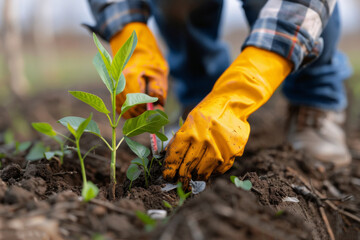 Hand planting trees