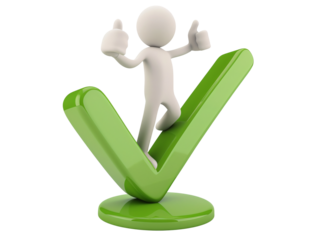 a white man standing on a green check mark