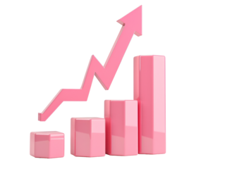 a pink graph with a arrow pointing up