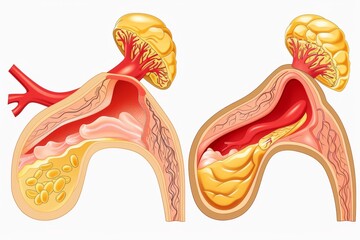 Illustration of the stages of atherosclerosis in the arteries