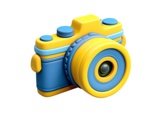 a yellow and blue camera