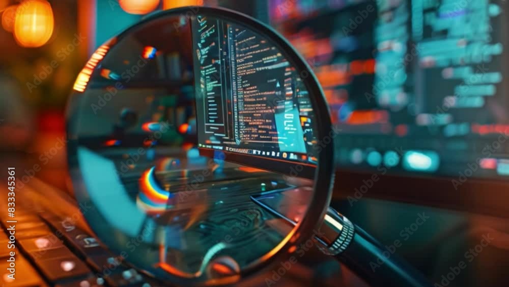 Poster This magnifying glass placed on top of a computer keyboard. Magnifying Glass on Computer Keyboard