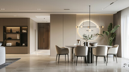 Modern dining room interior design with elegant furniture and decor