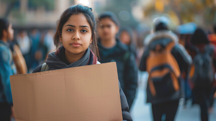 Female Student Participating in a Campus Protest