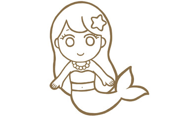 人魚イラスト線画2　茶色