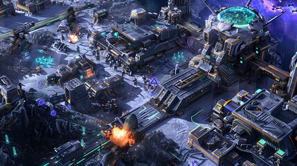 An alien invasion-themed tower defense game set in space, where players must strategically place futuristic defense towers to fend off waves of extraterrestrial attackers. The background features a
