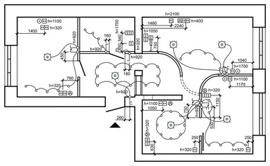 Plan wiring lighting. Electrical Schematic  interior. Set of standard icons switches, electrical symbols for blueprint. Vector