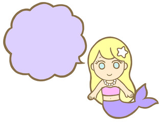人魚イラストふきだし　紫色