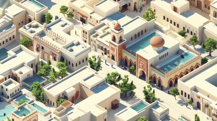 Fototapeta premium International Style, Moroccan architecture, isometric, urban design